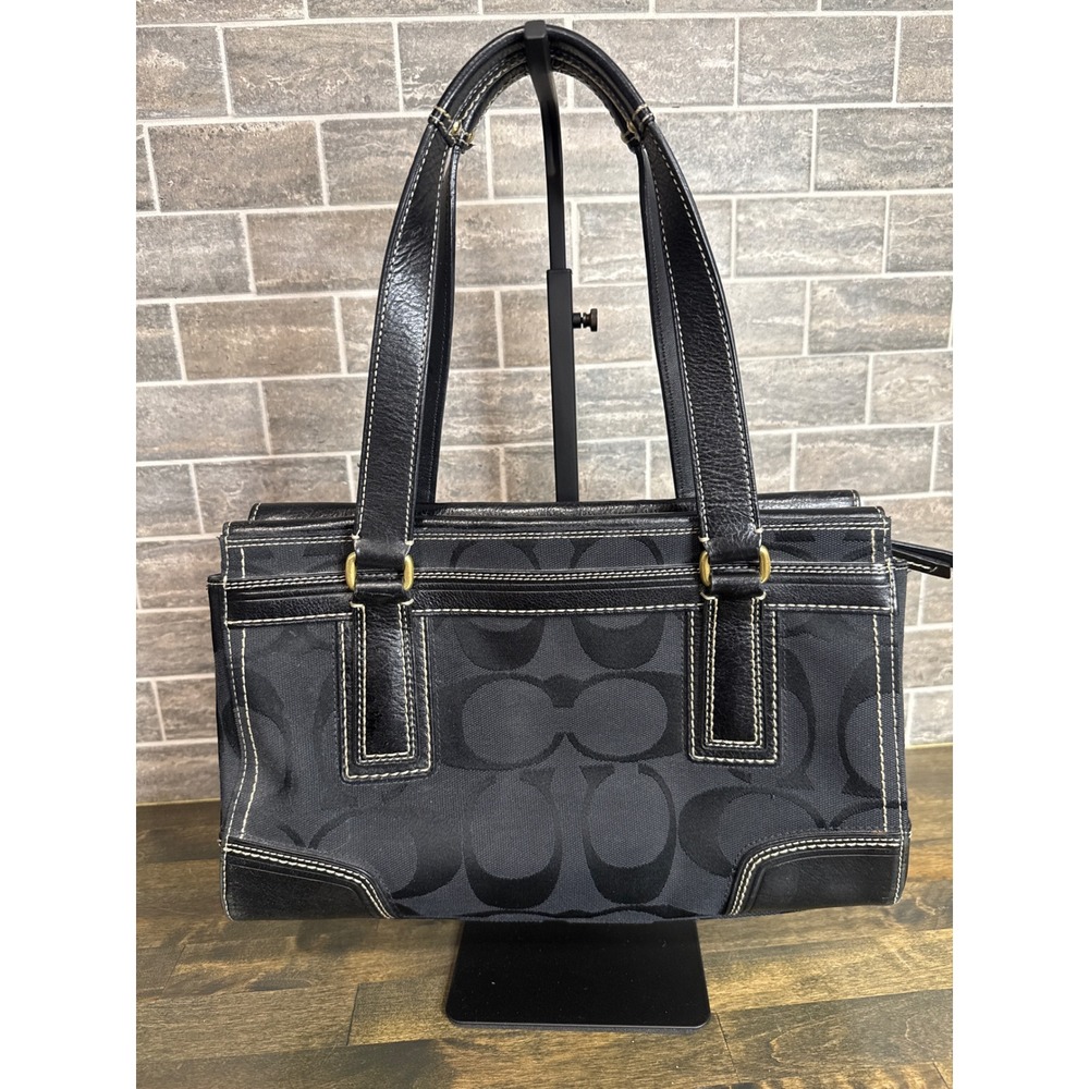 Coach Hampton Black C Monogram Leather/Canvas Satchel Handbag 11620 Y2K - Picture 3 of 13